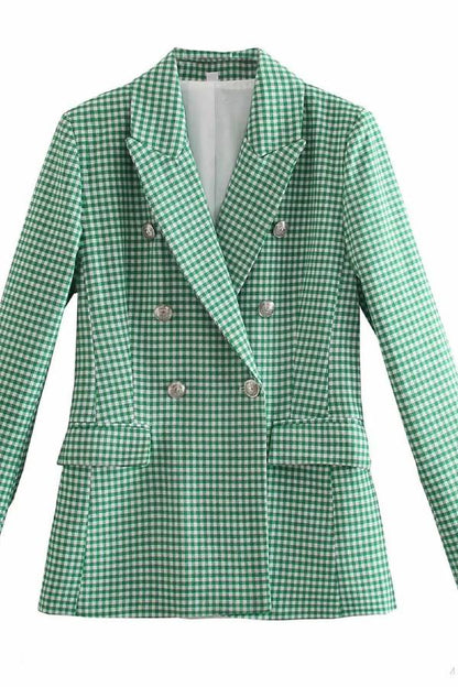 Check Set Double-Breasted Mid-Length Coat