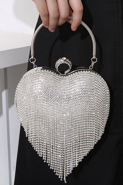Luxury Heart Shape Rhinestones Tassel Evening Handbag