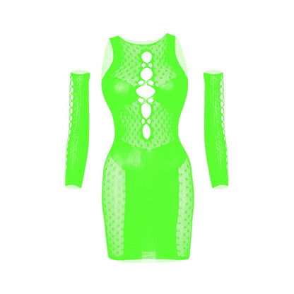 Gloves net polka dot hollow out cut out mini dress
