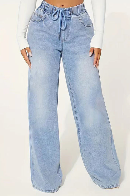 Drawstring High Waist Wide Leg Jean