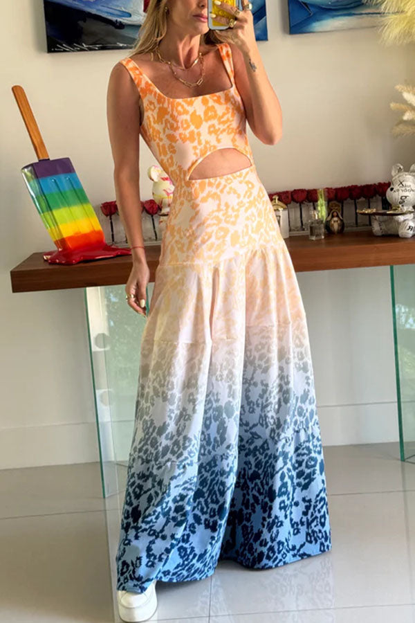 Reema Unique Animal Print Wide Strap Cutout Waist Maxi Dress