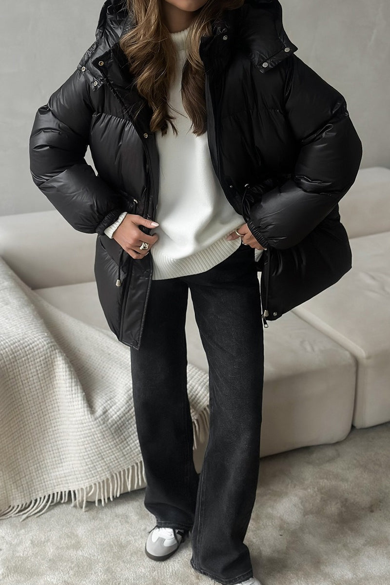 Adjustable Drawstring Hooded Puffer Jacket