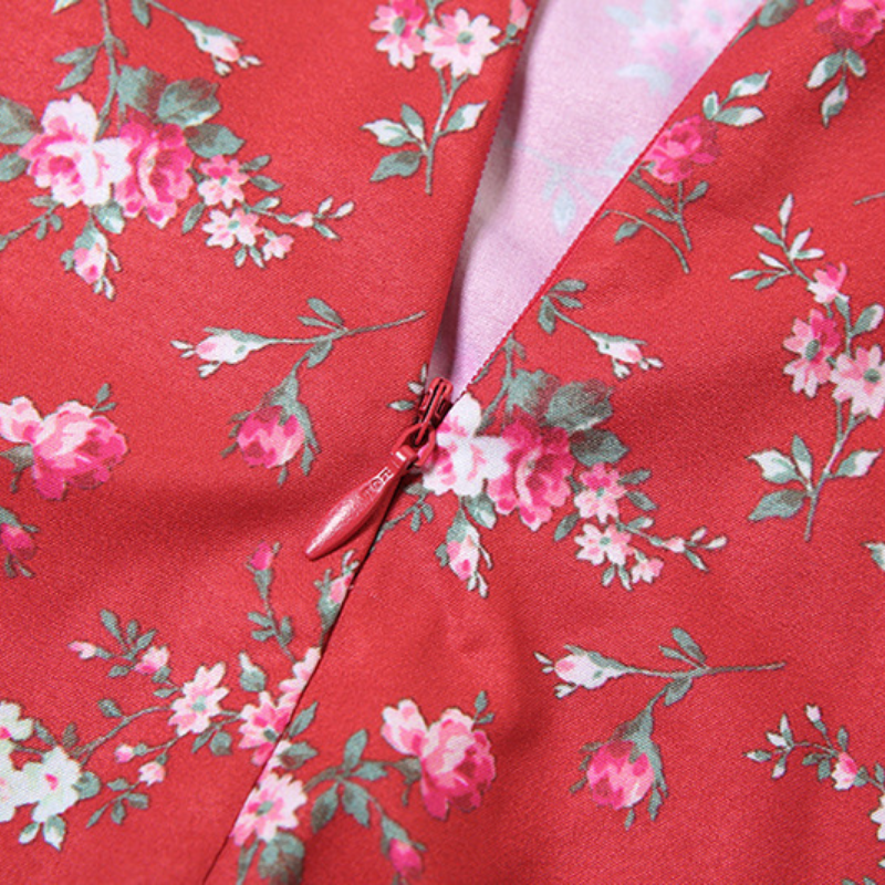 Zip-up ruched flower print slit cami maxi dress