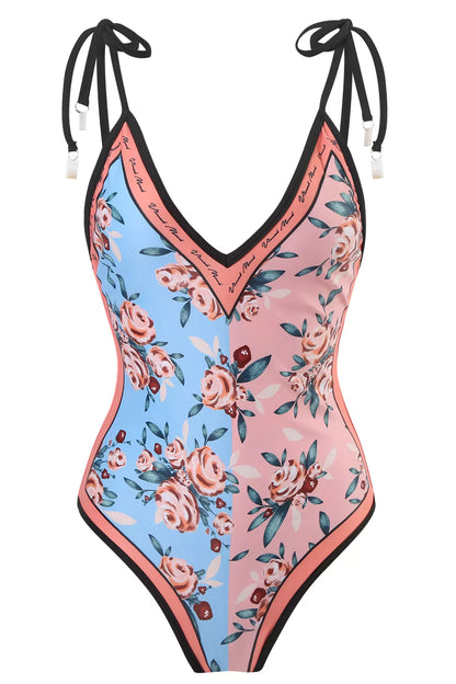 Sabina Pink Patchwork Pattern Swimwear