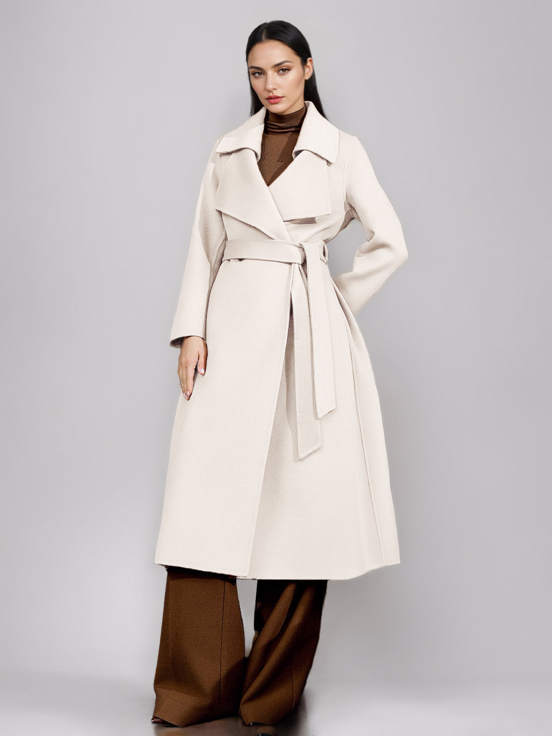 Red Wool Cashmere Blend Coat For Woman Burgundy Double-breasted Double-Faced Winter Outerwear 2026