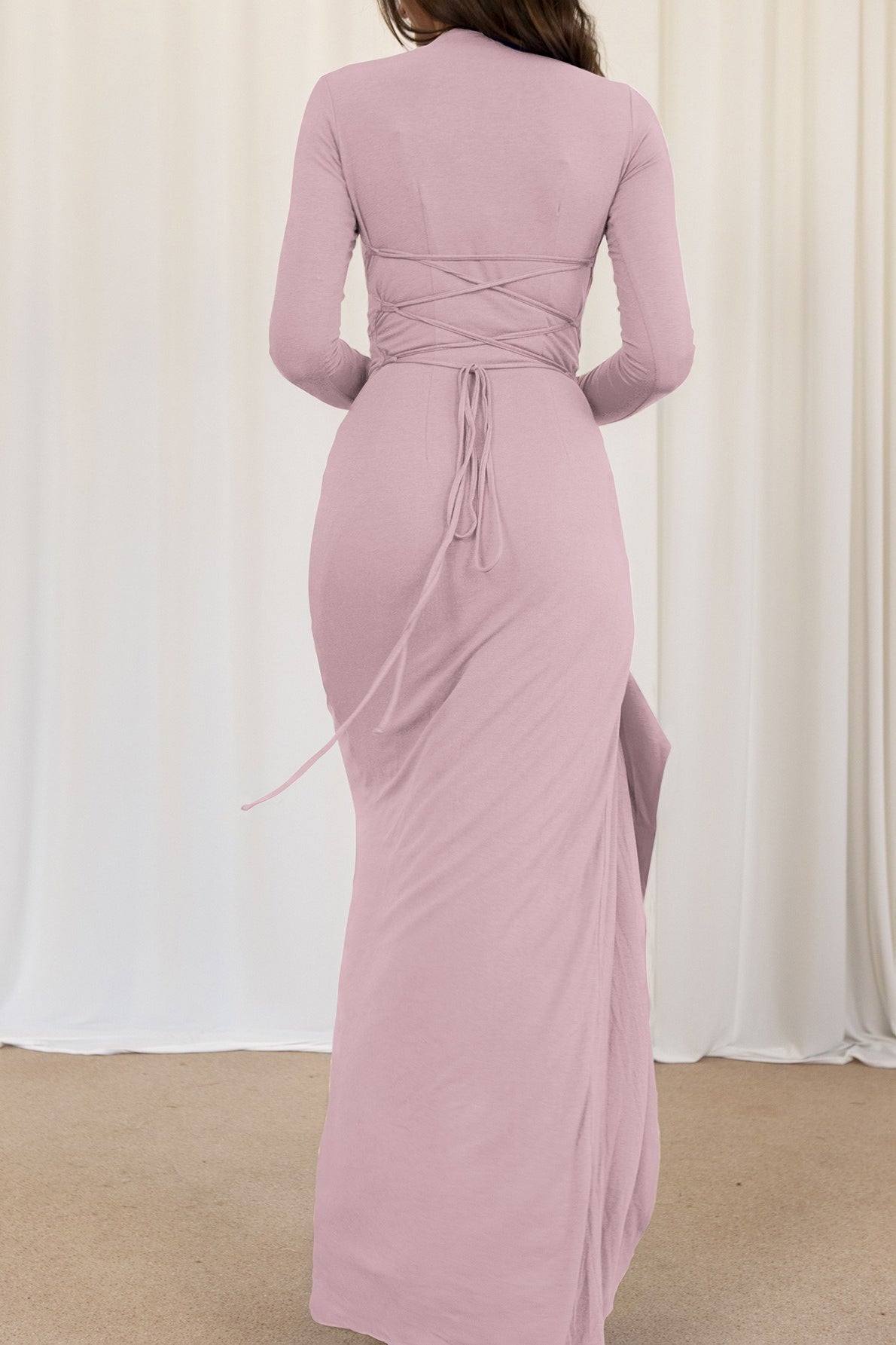 Slim Fit Pleated Long Sleeve Maxi Dress