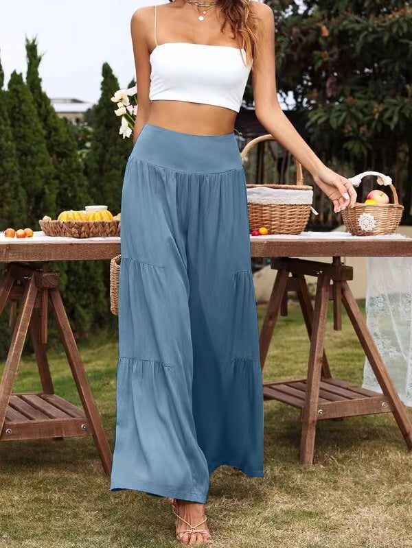 women's casual wide leg cotton and linen high waist trousers