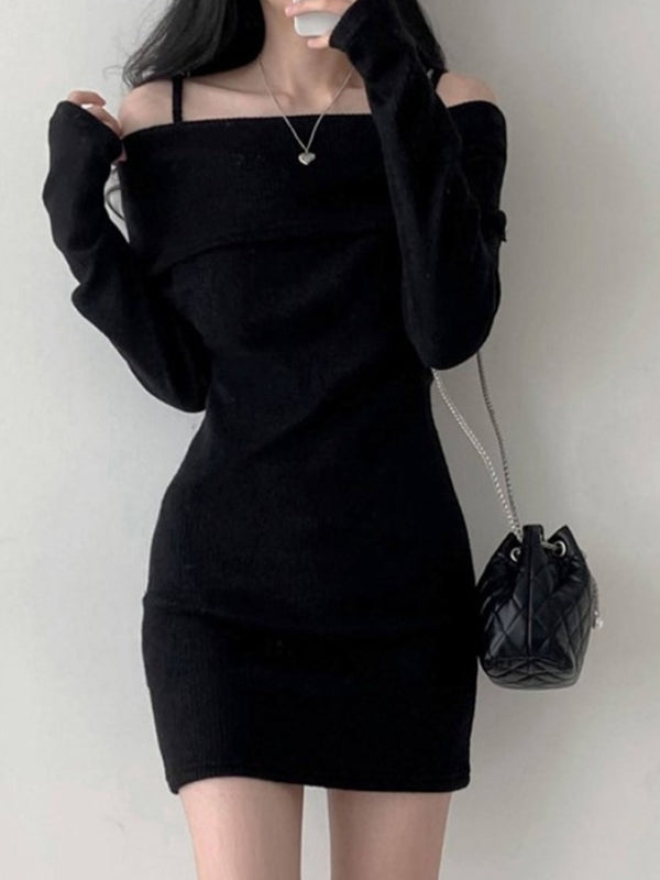 Sexy Off-Shoulder Ribbed Waist Mini Dresses