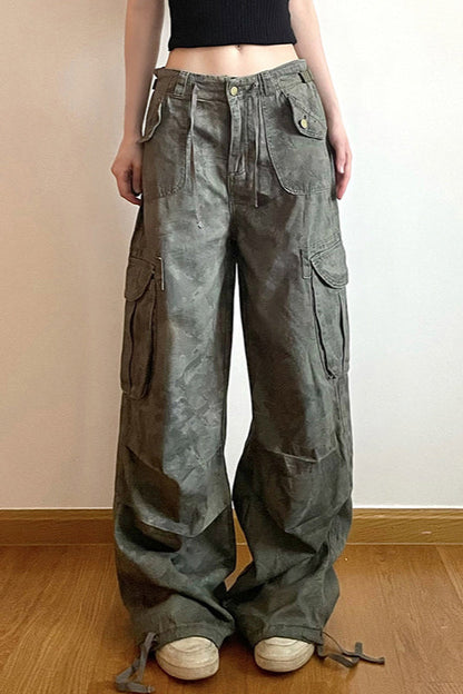 Vintage Camo Wide-Leg Cargo Pant