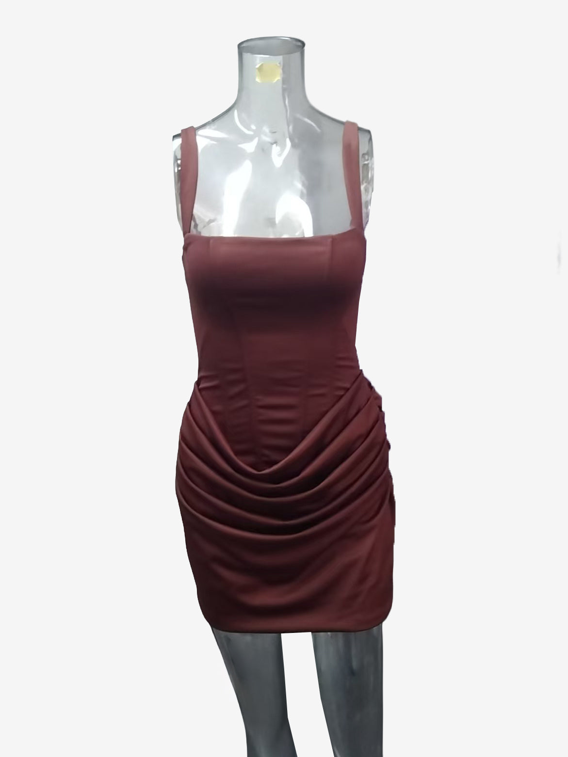 Square Neck Lace Up Back Corset Ruched Mini Bodycon Dress For Women 2026