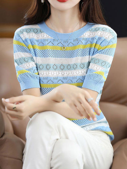 Bella Elegant Crew Neck Hollowed Knitted Sweater