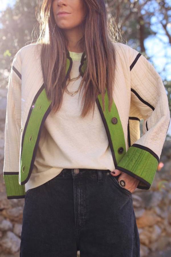 Fashionable Contrasting Color Cotton Coat