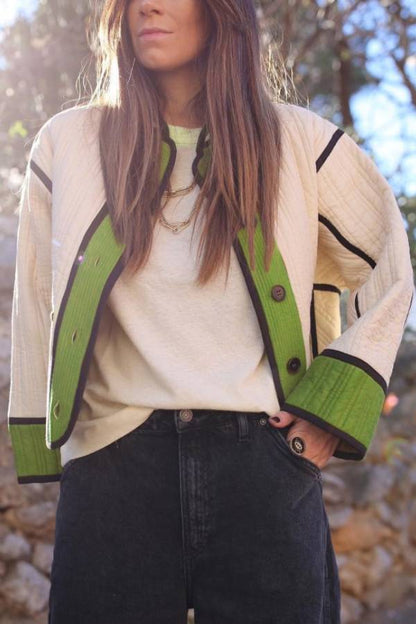 Fashionable Contrasting Color Cotton Coat