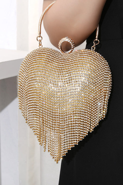 Luxury Heart Shape Rhinestones Tassel Evening Handbag