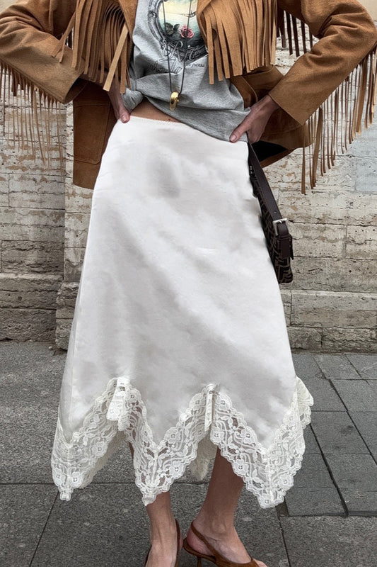 Satin Lace A-Line Midi Skirt