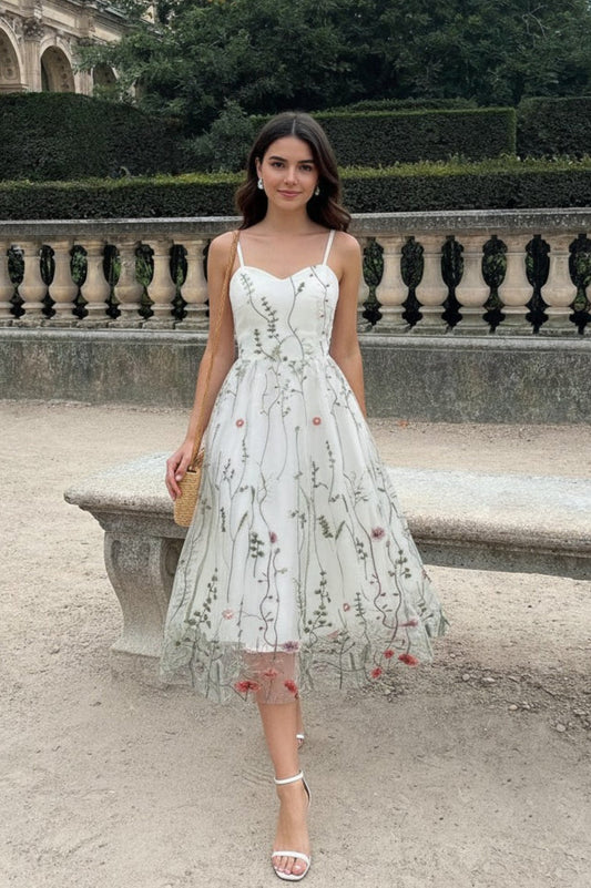 Party Mesh Flowered A Embroidery for Gown Line Summer