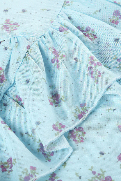Sheer Floral Low Waist Asymmetrical Ruffle A Line Skirt