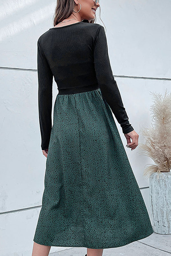 paneled A-line long-sleeved dress