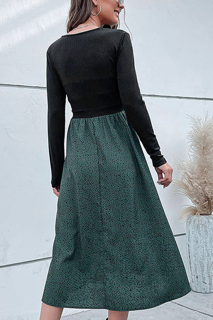 paneled A-line long-sleeved dress