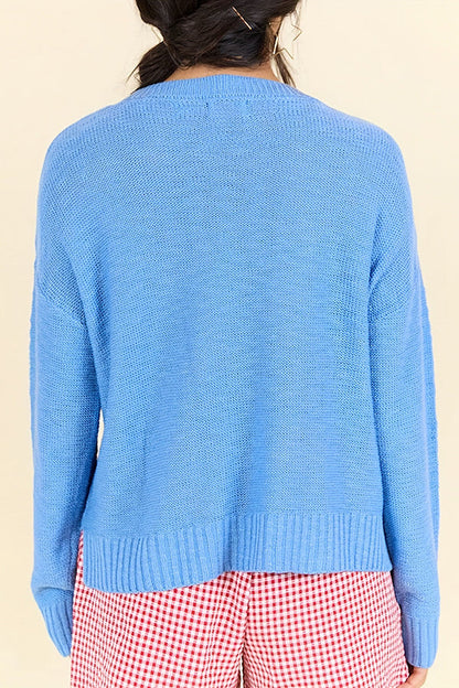 Stars Stripes Casual Round Neck Long-sleeved Loose Knit Sweater