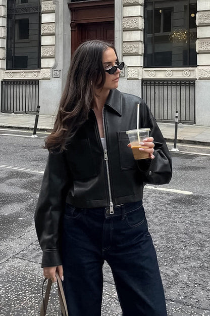 Loose Fit Matte Leather Short Jacket