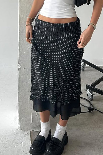 Polka Dot A-Line Mesh Midi Skirt