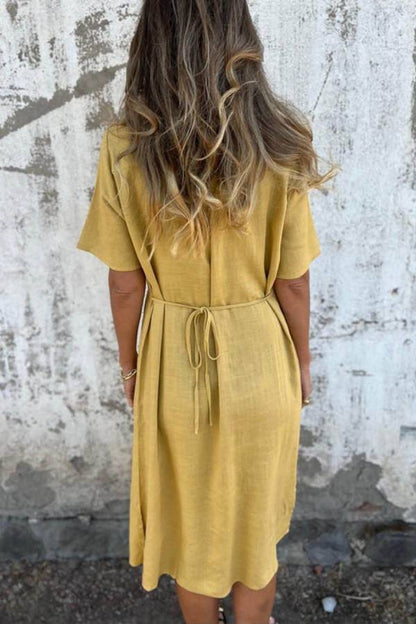 Bohemian Print Linen Loose Midi Dress