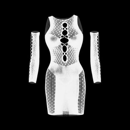 Gloves net polka dot hollow out cut out mini dress