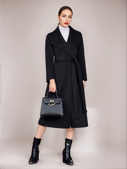 Wool Cashmere Blend Coat Belted Camel Wide Lapel Winter Double-Faced Outerwear For Women 2026