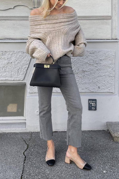 Fashionable Irregular Collar Loose Casual Knitted Sweater