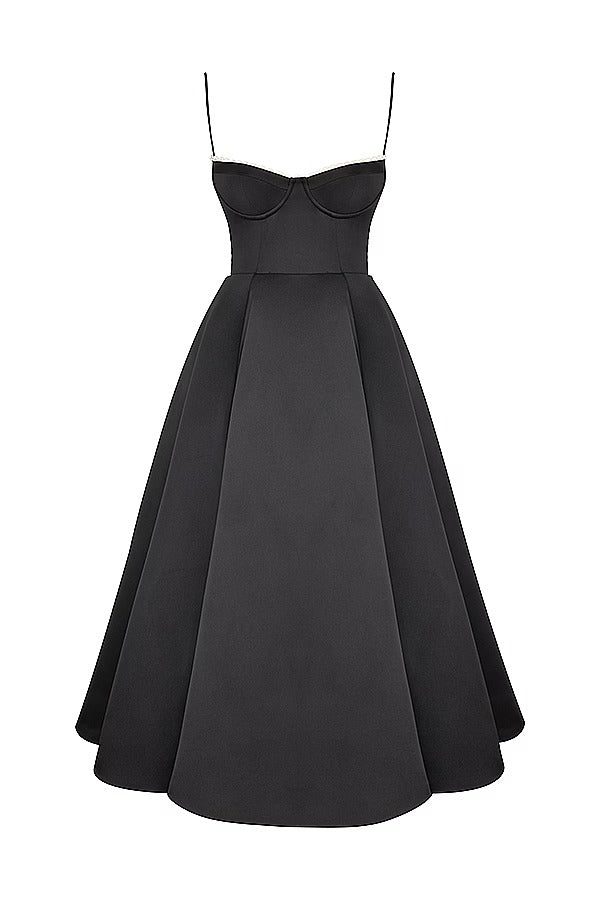 Lace Trim Sweetheart Corset Bodice Tulle Petticoat Fit and Flare Midi Dress