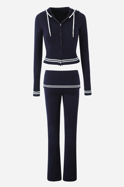 Striped Knitted Hoodie Set
