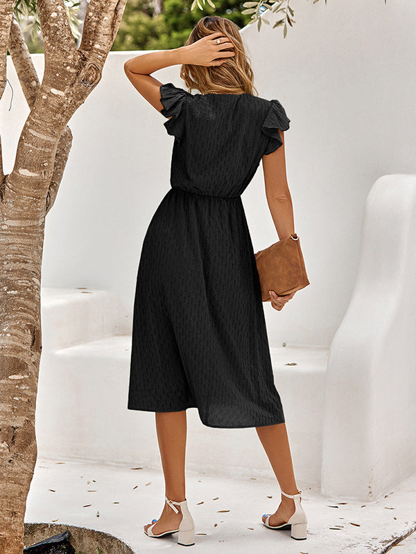 Casual V-Neck Short Sleeves Midi Dress