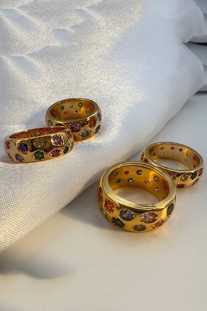 Multicolor Diamond-studded Stainless Steel Ring