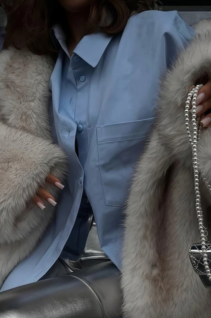 Faux Fox Fur Long Sleeve Coat