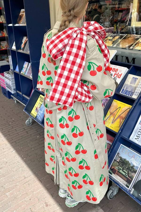 Fashion Fruit Print Long Coat Cherry Trench Coat