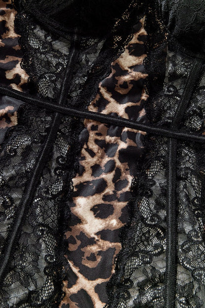 Strapless Print Floral Lace Paneled Corset Underwire Garter Strap Mini Dress