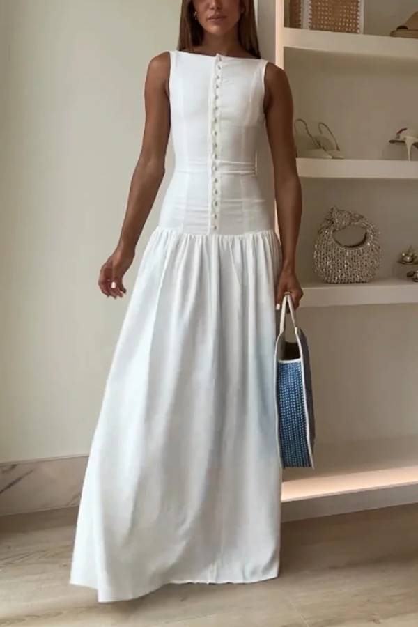 Elegant Sleeveless Button Dress