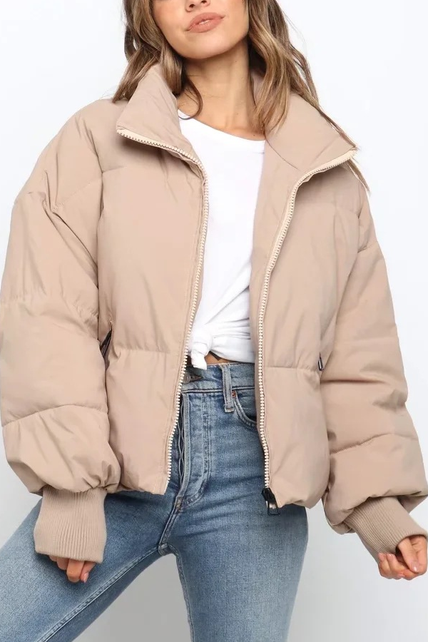 Stand Collar Zipper Pocket Thick Warm Cotton Jacket