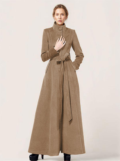 Long Wool Blend Coat Stand collar Belted Warm Classic Full-length Winter Outerwear For Women 2026