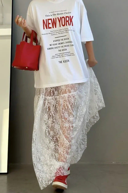 Floral Lace Sheer High-Waist A-Line Skirt