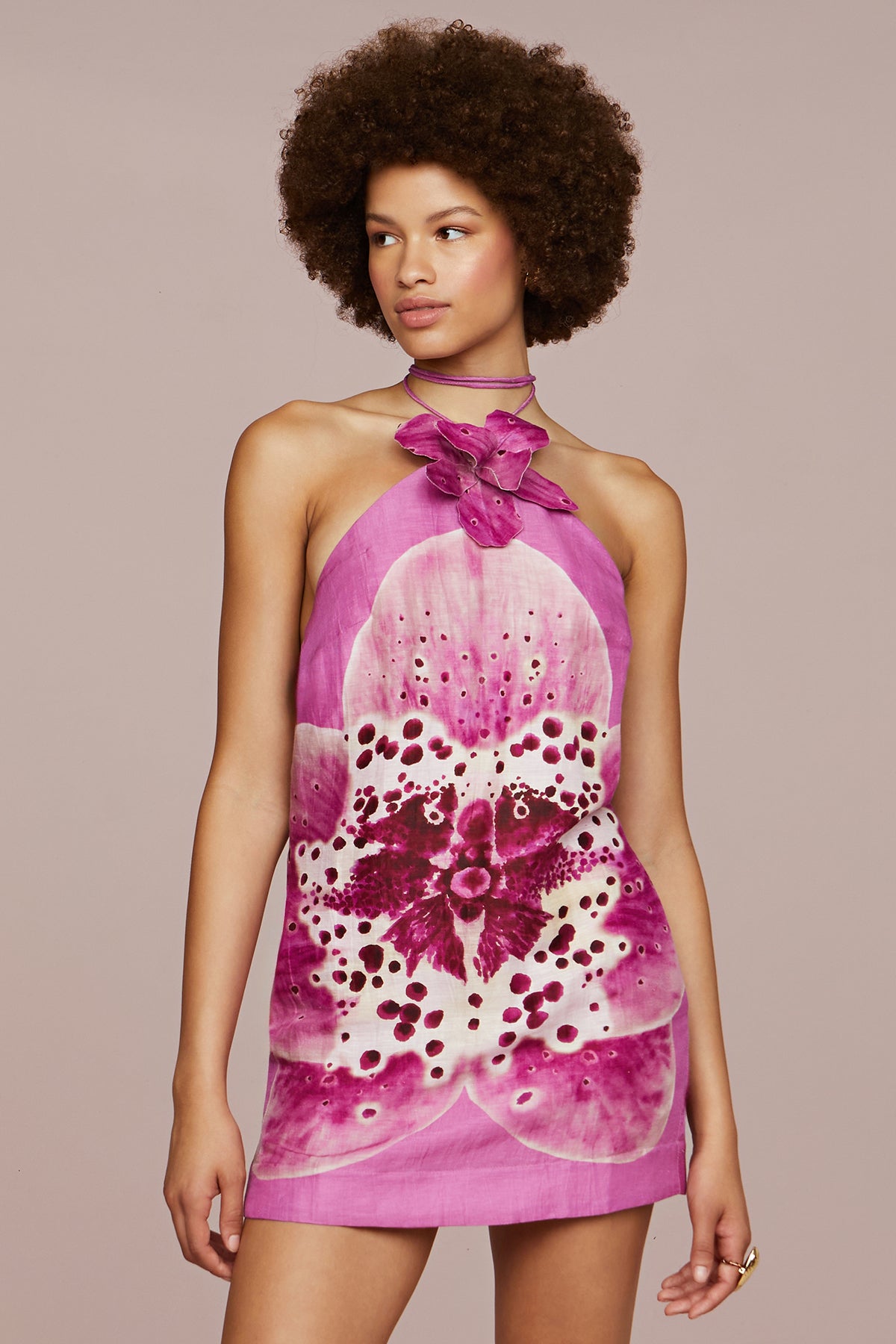 Veronica Floral Applique Halter Mini Dress