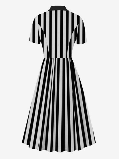 Vintage 1950s Swing Dress for Women - A Line Double Breasted Lapel Collar Rockabilly Midi Tea Dress - Summer Cocktail 2026