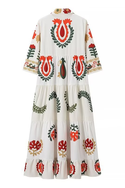 Positioning Plant Leaf Print Long Dress