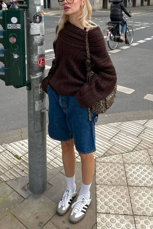 Fashionable Irregular Collar Loose Casual Knitted Sweater