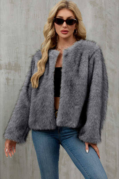 Plush Short Fur Open Cardigan Coat