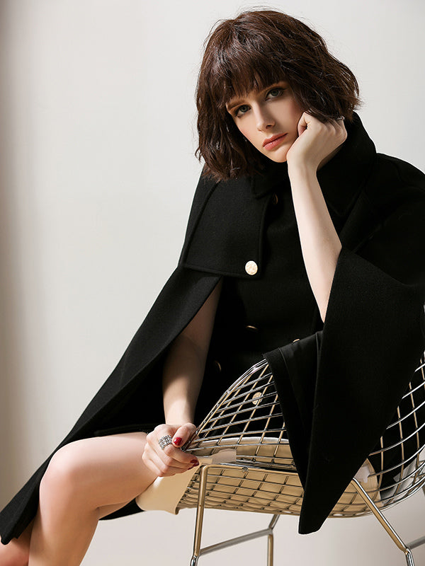 Women Burgundy Wool Blend Poncho Oversized Cape Coat Winter Outerwear 2026
