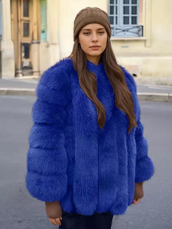 Plush Faux Fur Coat Crew Neck Winter Eco-friendly Fur Jacket For Women 2026
