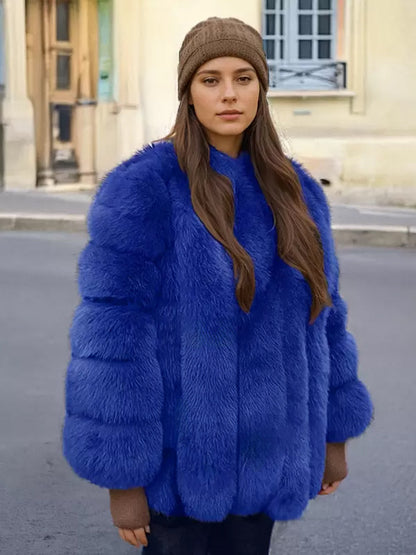 Plush Faux Fur Coat Crew Neck Winter Eco-friendly Fur Jacket For Women 2026