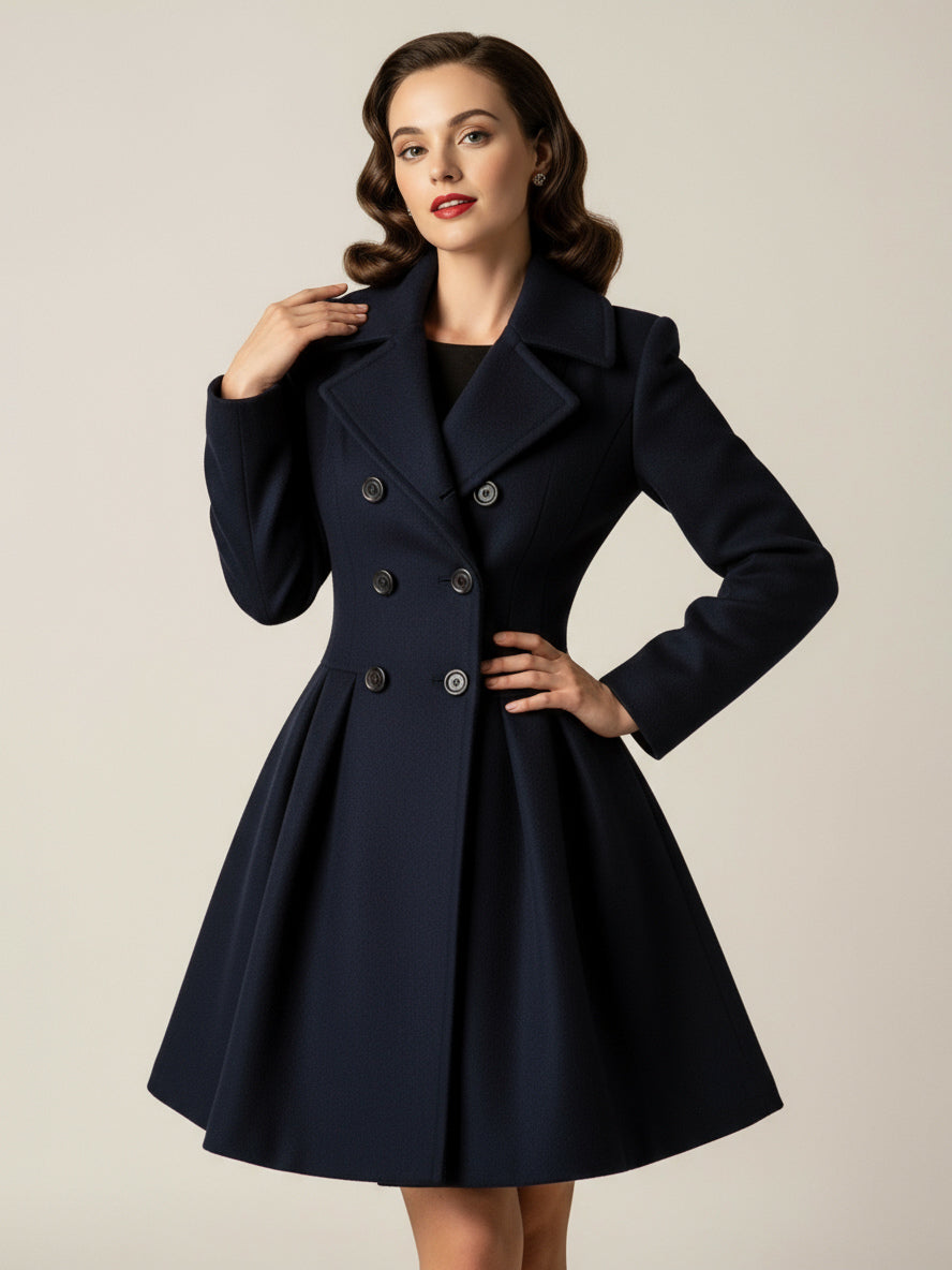 Retro Red 1950s Double-Breasted A-line Woolen Coat For Women 2026